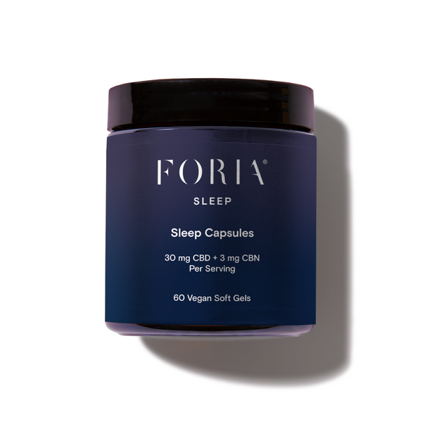 Foria Sleep Capsules CBD capsules, made to help support deeper and more relaxing sleep product on white background