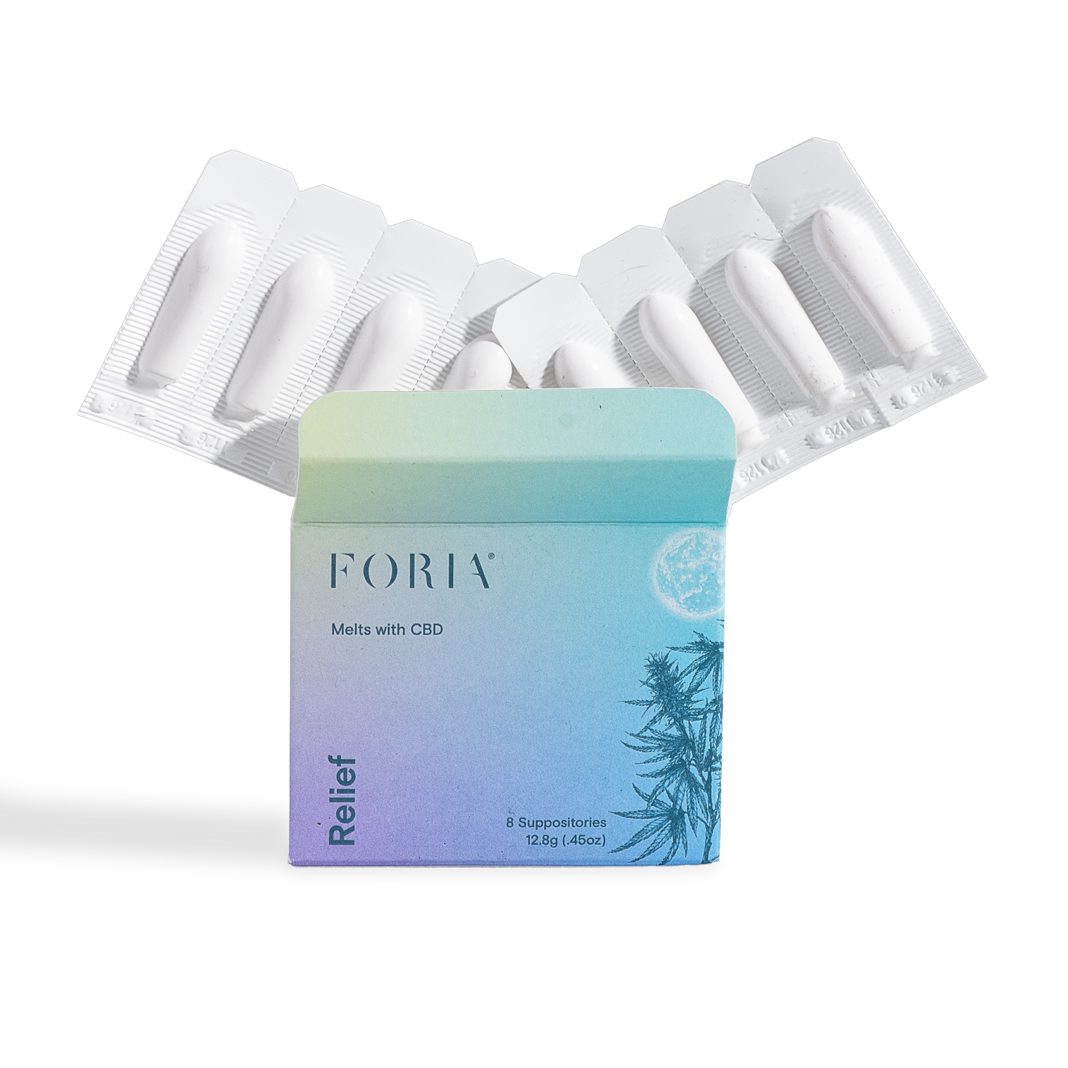 Foria CBD Relief Melt with individual packaging displayed alongside.