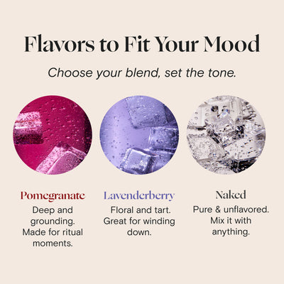 Three flavored product blends with descriptive text on a light background