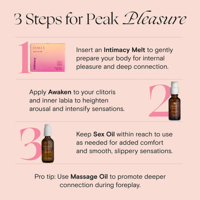 Foria The Honeymoon Set Product instructions for intimacy products on a pink background
