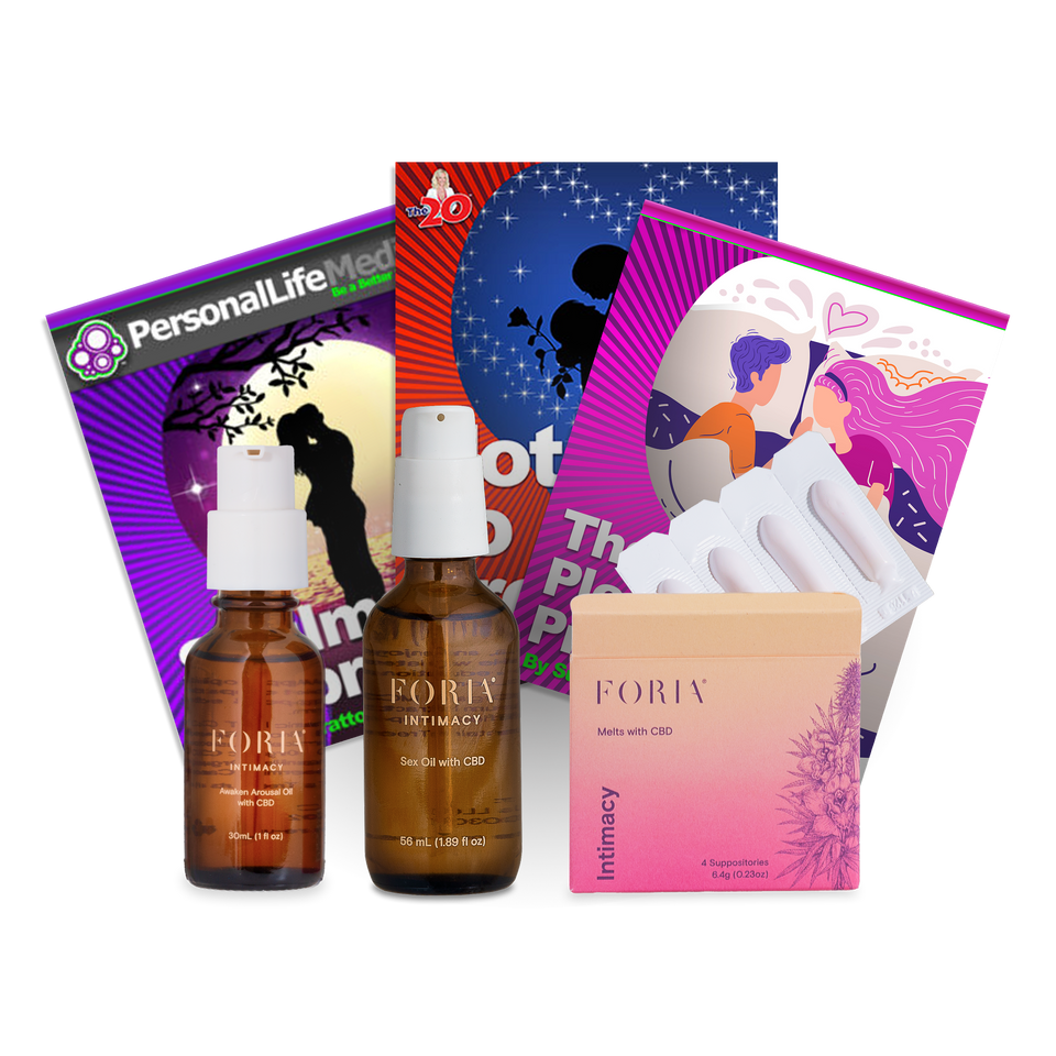 Foria Pleasure Protocol kit with Awaken Arousal Oil, Sex Oil, Intimacy Melts and Susan Bratton guides