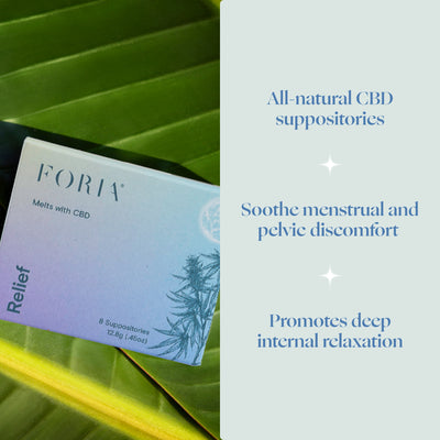 FORIA CBD melts packaging with text on a green leaf background