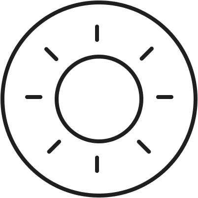 Black circular icon with radial lines on a white background, clean ingredients