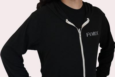 Foria Pleasure is Your Nature Zip Up Hoodie front-of-pack on a clean background, Our new Foria hoodies are lightweight