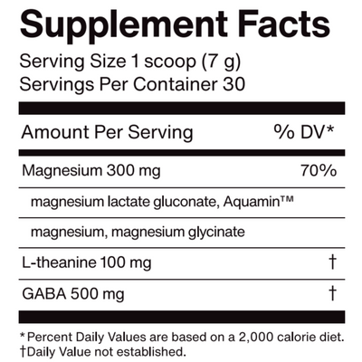 Foria Mellö Magnesium Supplement facts label with various ingredients and their amounts per serving magnesium