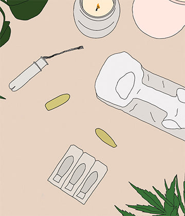 Blog post for vaginal melt, drawing with melt and hemp plant and candle. 